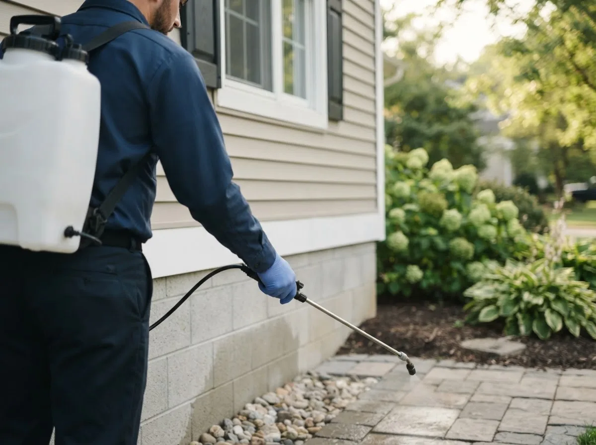 Pest control technician inspecting a home in Lime Springs, IA